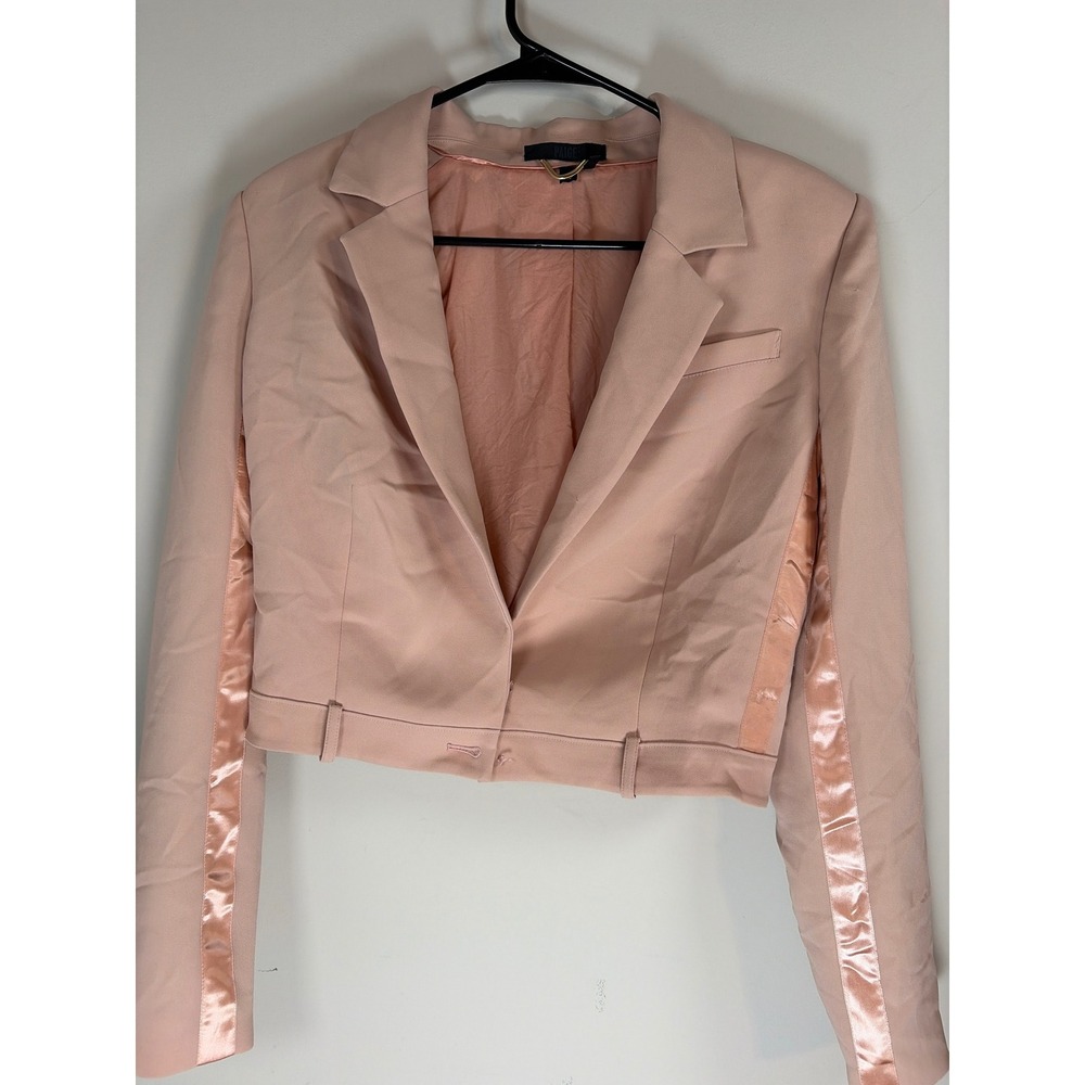 Paige Womens Cropped Blazer Blush Pink Satin Stripe Tuxedo Jacket XS